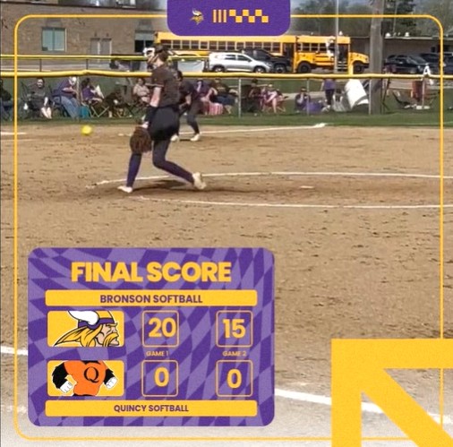 Bronson softball take game two against Quincy 15-0